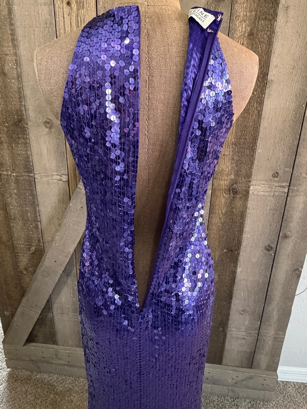 Vintage Niteline Sequin Gown Purple Blue Beaded Cage Neck Y2K Formal Glam Gala 6 - Picture 6 of 16